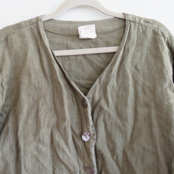 VINTAGE TOM TOM USA 100% Linen Cropped Blazer Jacket Khaki Green Lagenlook S - Picture 4 of 15